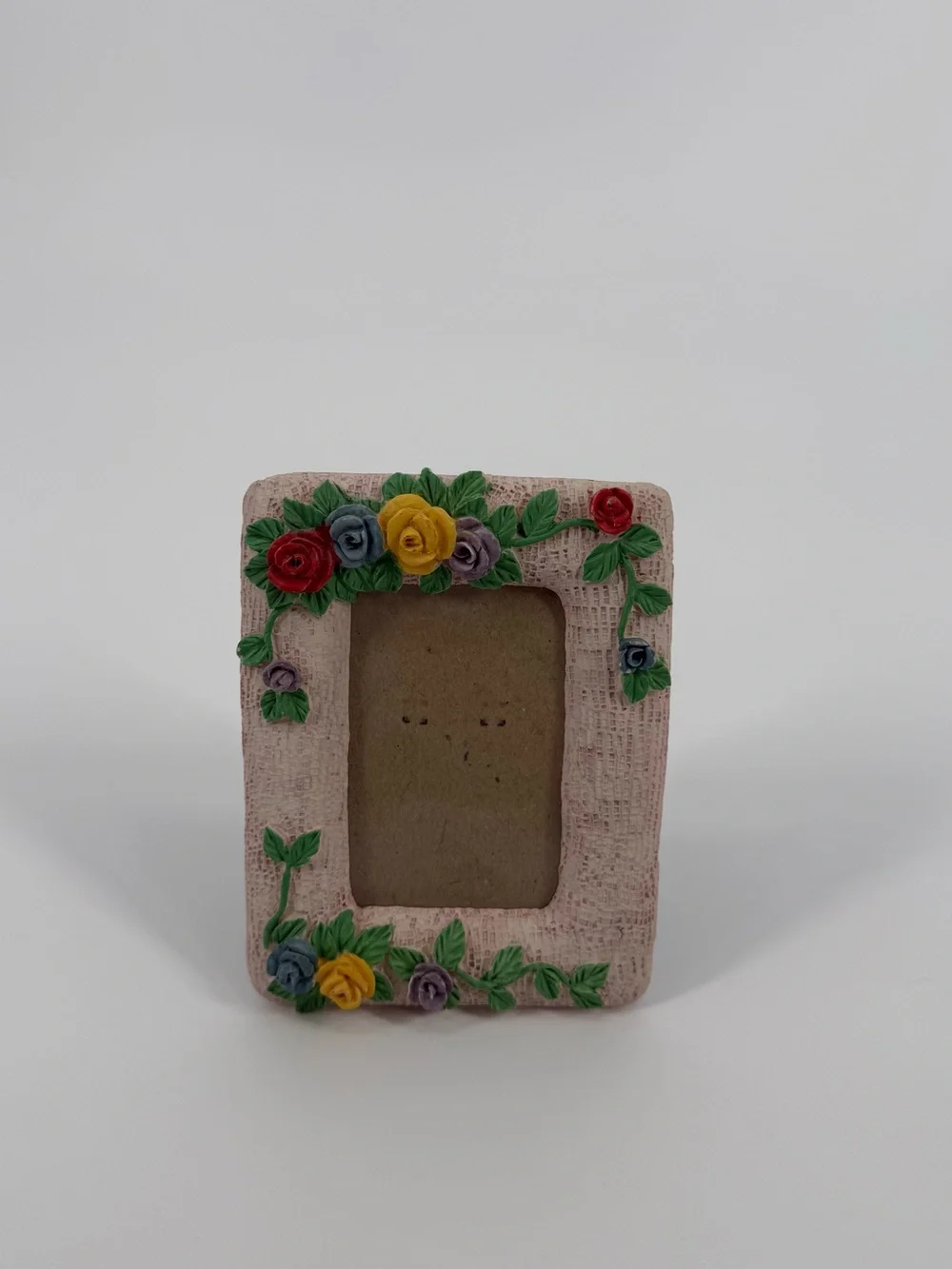 Handcrafted Pink Floral Picture Frame Multicolor Roses 2x3 Photo Opening